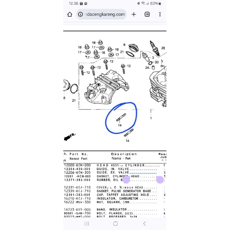 Baut tanam knalpot Original Japan untuk motor Tiger 2000 Old & Tiger revo number part 90041KBW940