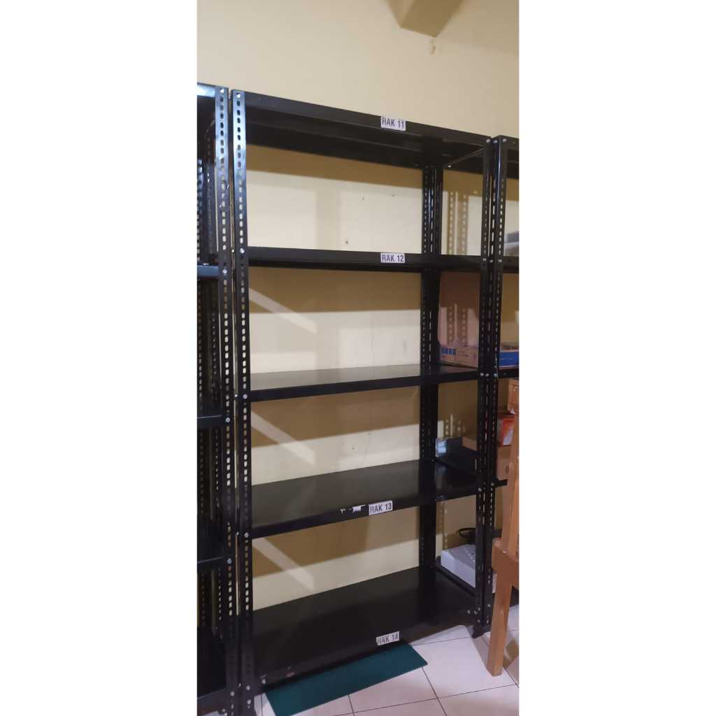 Rak Besi Gudang Serbaguna 5 Susun Ambalan 100x40x200 cm + Kaki Karet (Kondisi Bekas, Kuat)