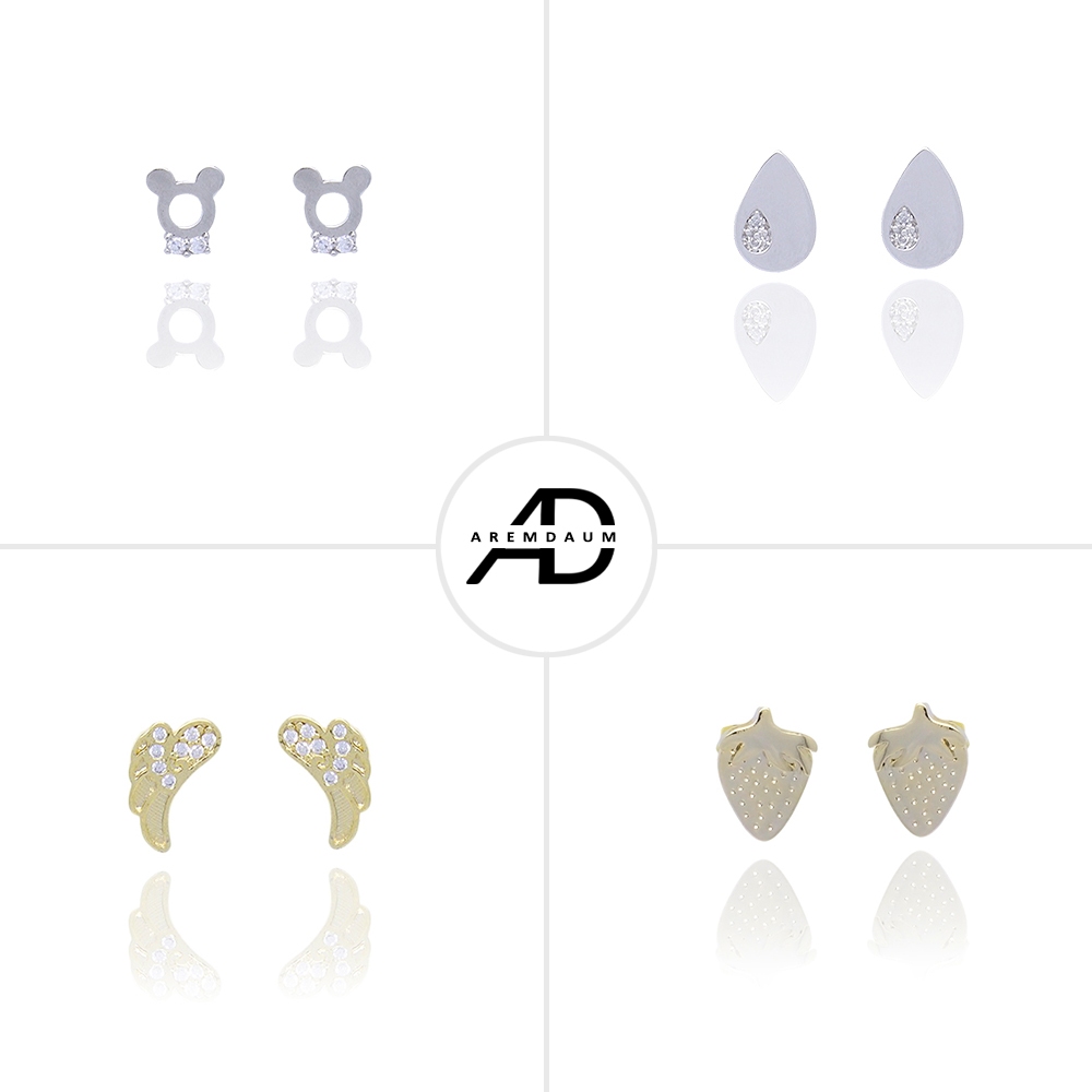 [Aremdaum] Anting Tusuk Lucu Korean Titanium Silver Stud Earings Design Anak Anti Karat