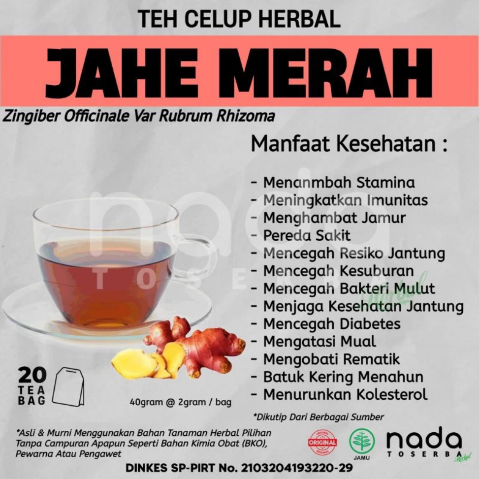 

JAHE MERAH Celup Isi 20 Tea Bag | Flu, Batuk & Imunitas