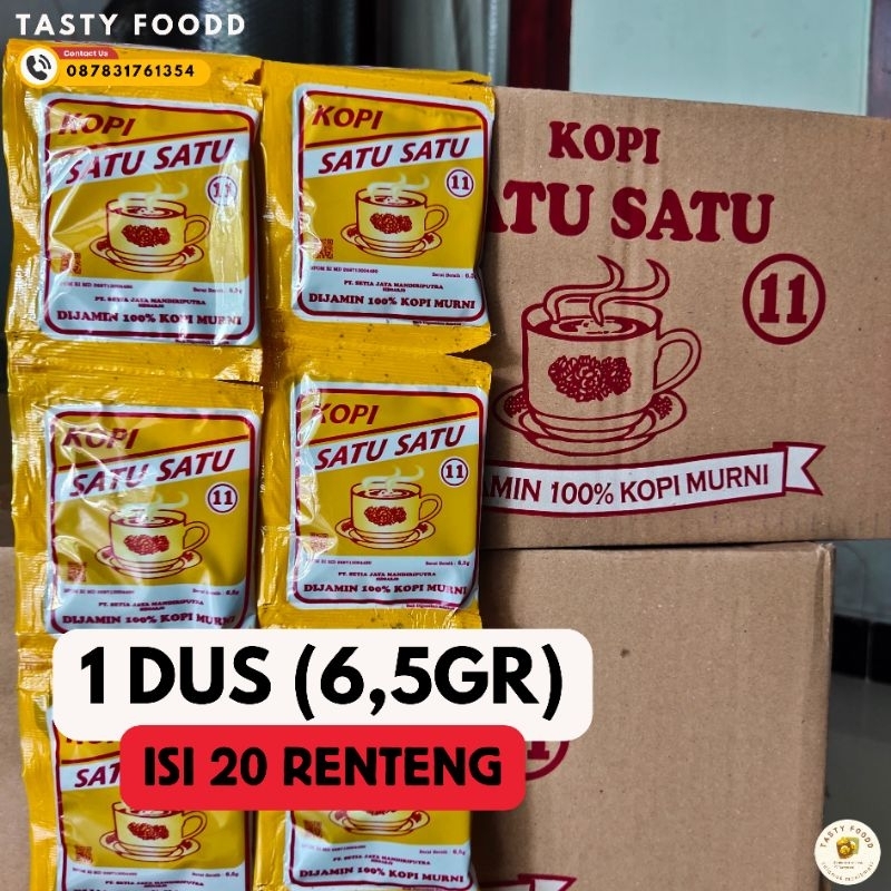 

[ 1 DUS ] 20 RENTENG KOPI BUBUK 11 BERAT ( 6,5GR ) // 1 DUS ISI 20 RENTENG ( 6,5GR )