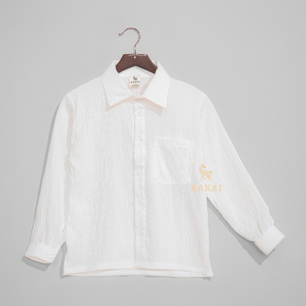 Bhre Shirt by Rakai - Kemeja Basic Polos Putih Trendy Anak Laki-Laki Lengan Panjang Katun Madinah Ad
