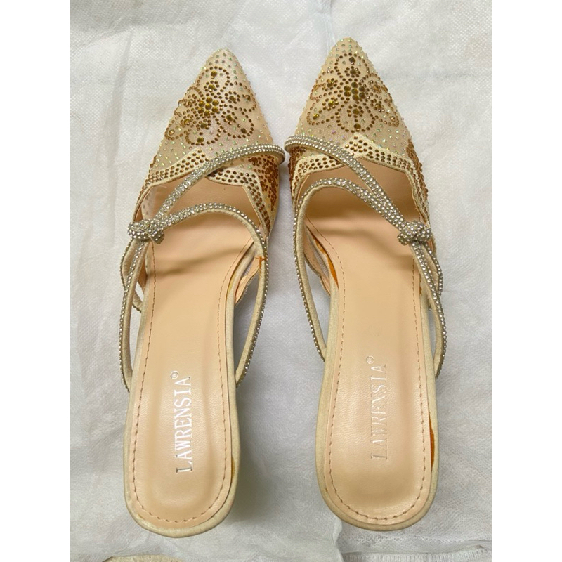 (Preloved) Sepatu High Heels Wanita Lawrensia Original Warna Gold