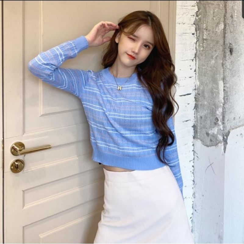 Crop lengan panjang knit premium