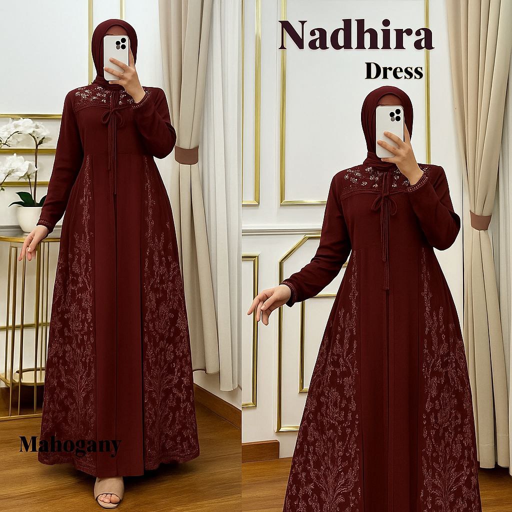 New Product Nadhira Dress Brukat Bahan Ceruty Babydol Gamis Lebaran L Model Gamis Terbaru Dress