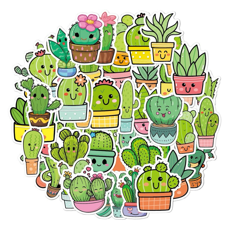 

50 PCS - Stiker Cactus / Stiker Botol / Stiker Laptop