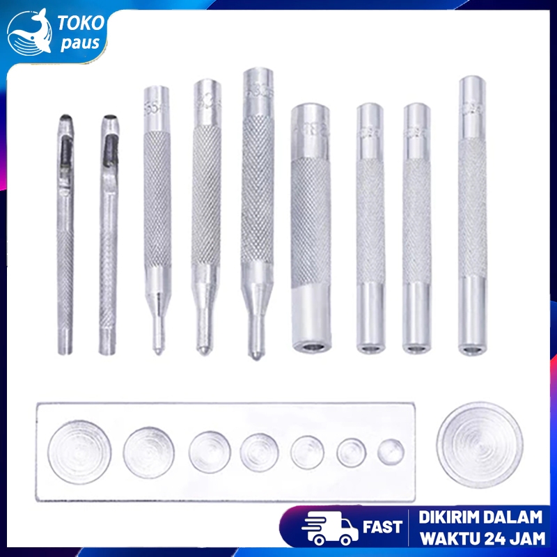 

11Pcs Set Alat Pasang Kancing Snap besi Alat Ukir / Untuk Kerajinan Tangan/Pembolong Dan Matras Alas Getok Ketok Manual Snap Button /Alat Kerajinan Kulit /DIY Leather Craft