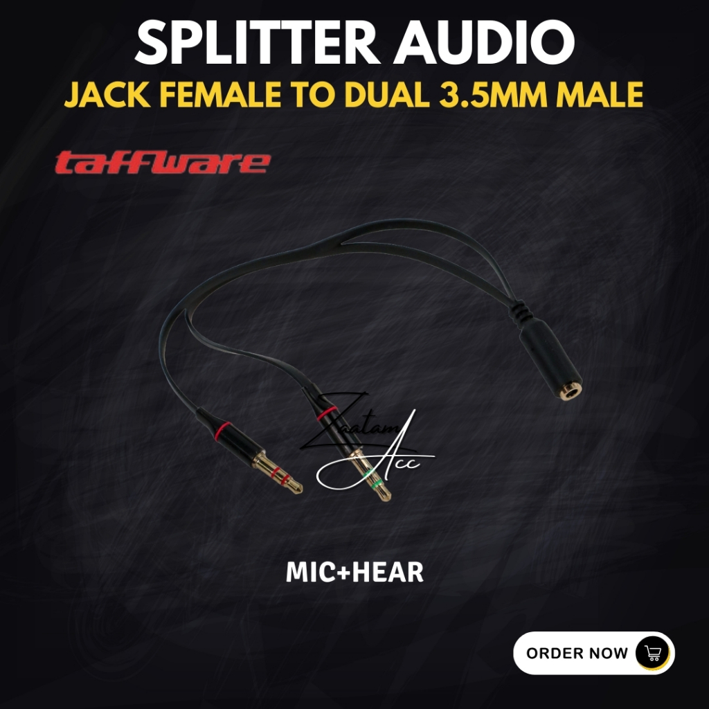 TaffSTUDIO Splitter Audio Jack Female ke Dual 3.5mm Male (Mic+Hear) Speaker Headphone