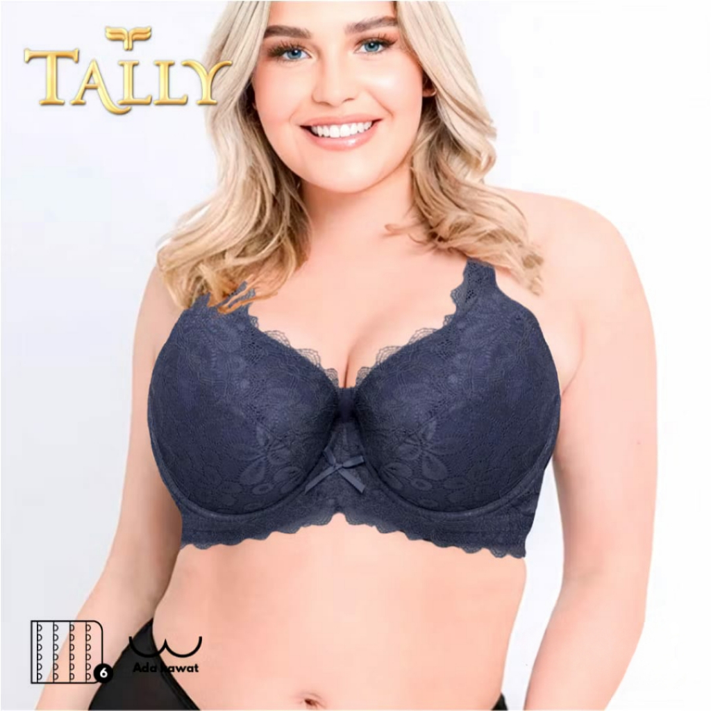 TALLY - Bra Busa Tipis Ada Kawat JUMBO Kait 3 4 6 CUP D BH Katun Big Size Motif Cup Penuh Full Cup U