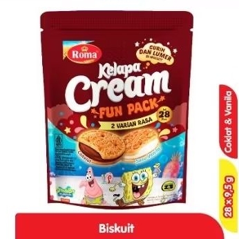 

Roma Kelapa Cream Fun Pack 278gr Biskuit Coconut Sandwich 2 Varian Rasa Krim Susu Coklat Vanilla Kemasan Pouch