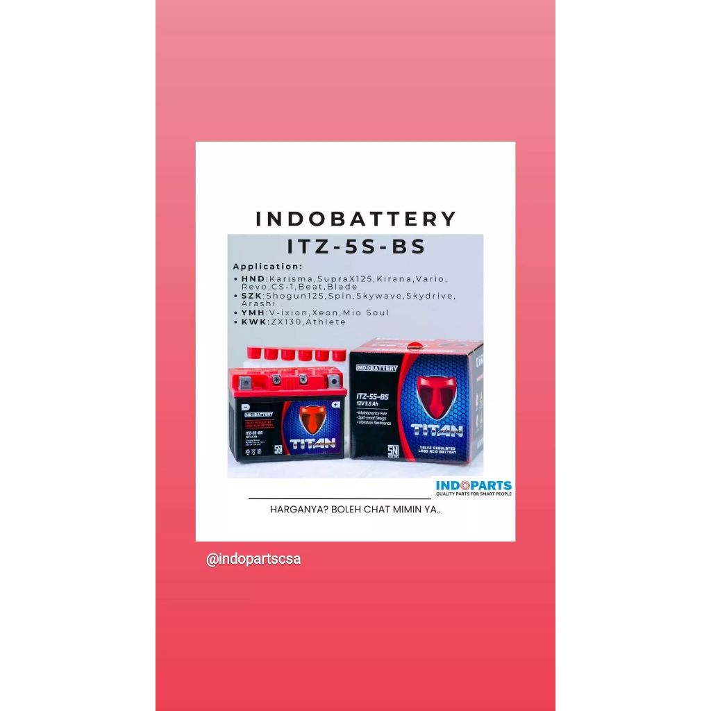 Aki Motor Indobattery Titan ITZ-5S-BS-T / Aki Semi Kering GTZ5S Motor