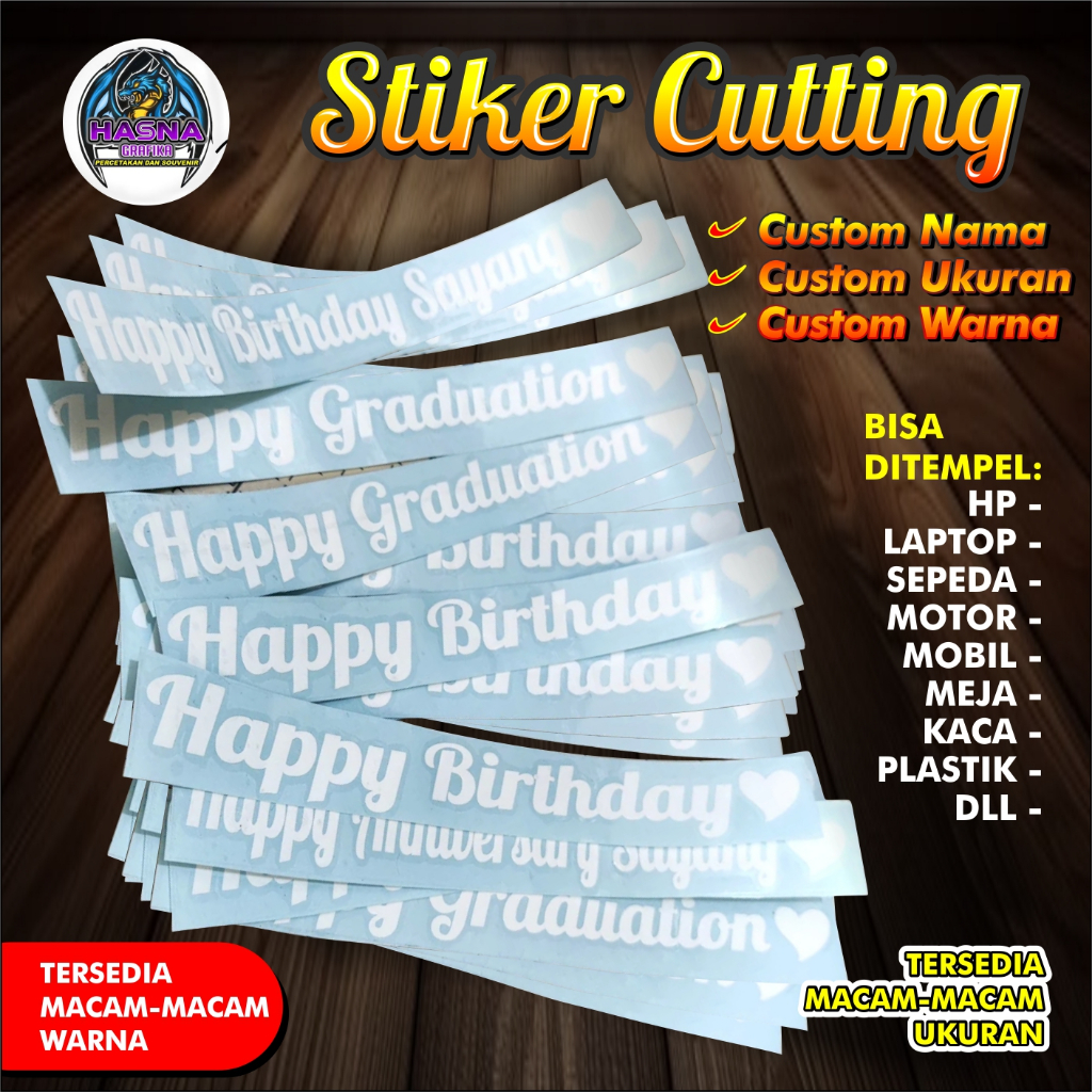 

WARNA PUTIH : Cutting Stiker untuk Pita buket bouquet Happy Graduation / Birthday / Anniversary Custom
