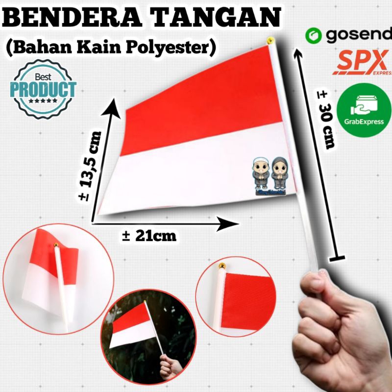(Kain Polyester)Bendera Tangan,Bendera Stik kain Polyester,Bendera Merah Putih kain Polyester,Bender