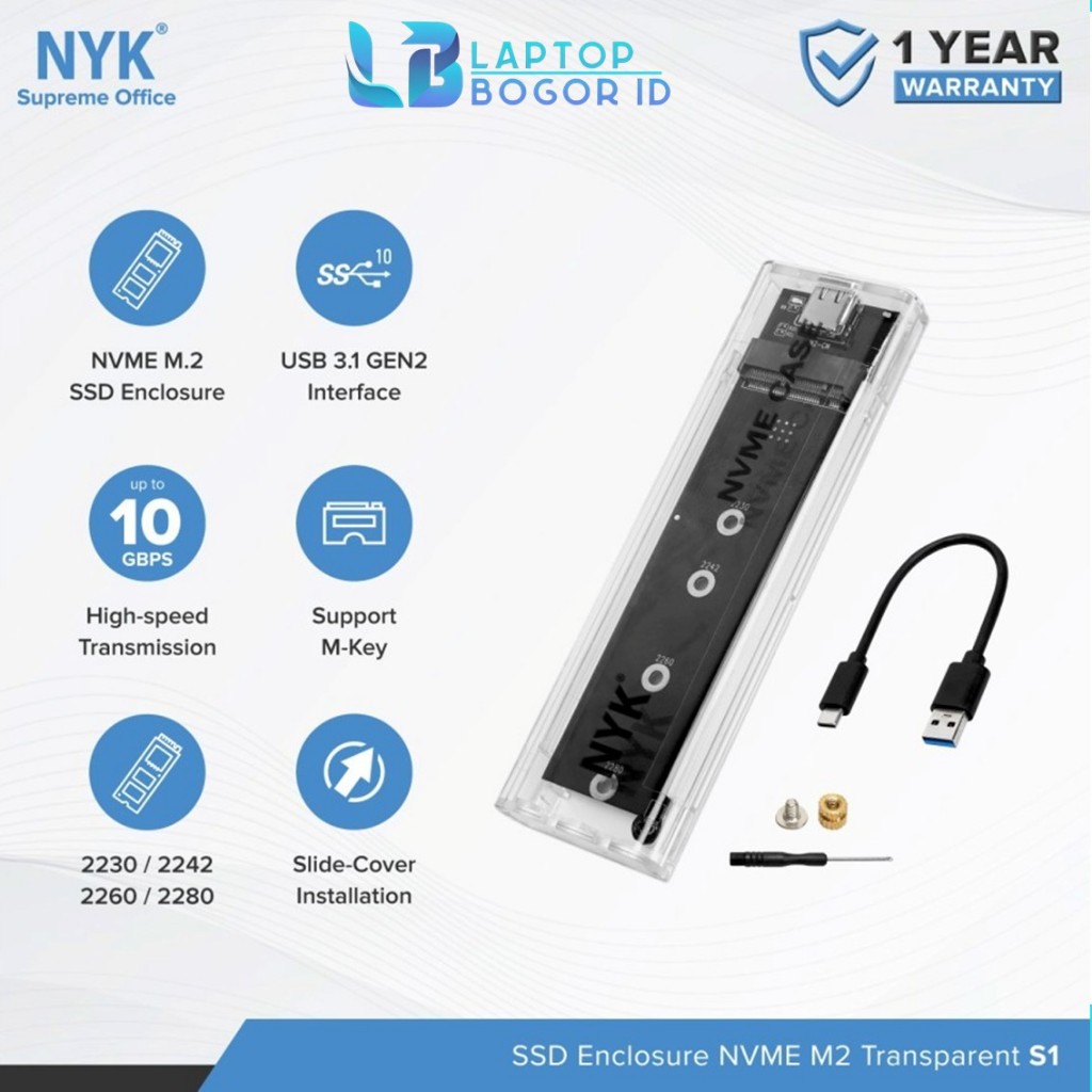 Casing SSD M2 NVME Transparant Enclosure NYK S1 / NVME Enclosure