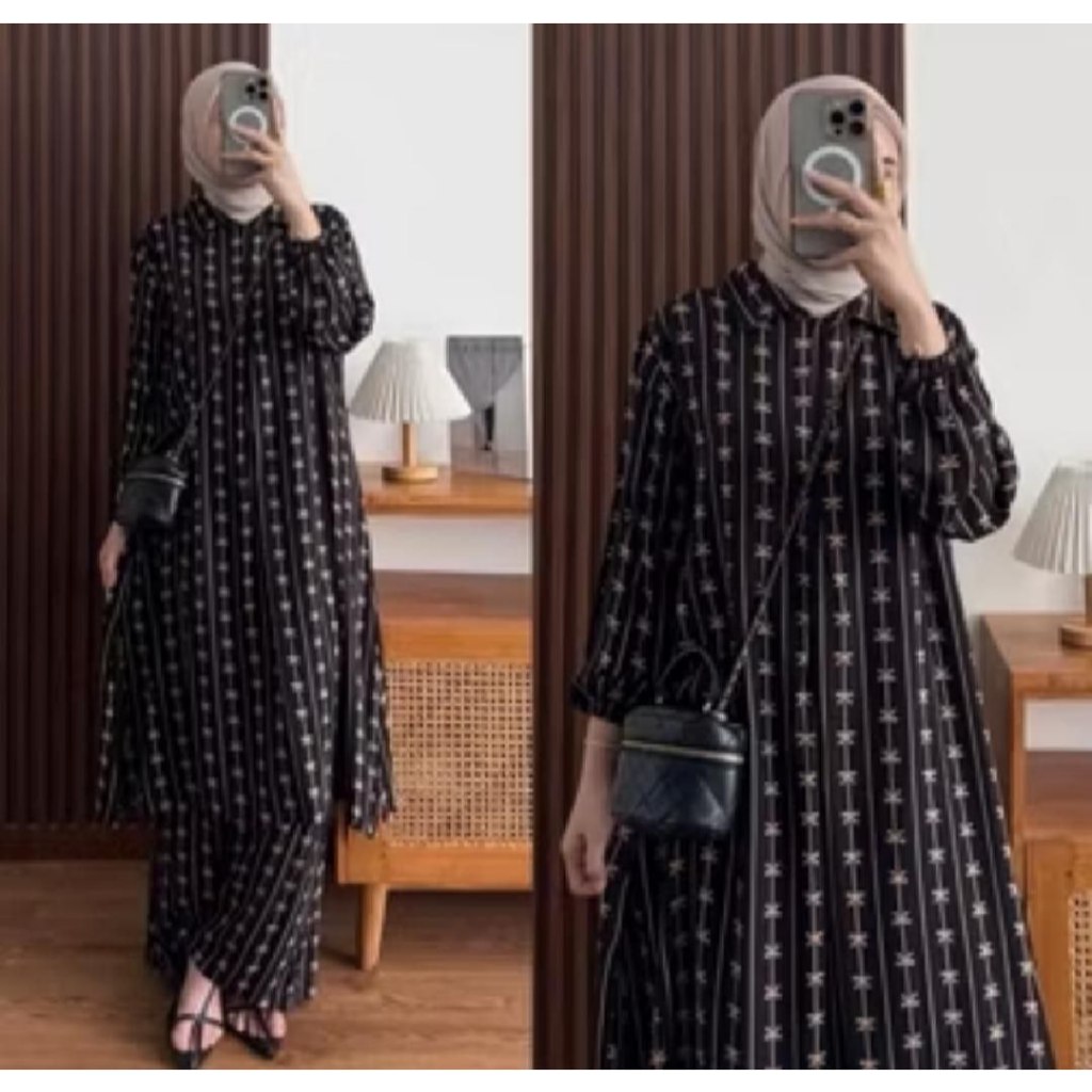 .. Tunik Raya Baju dan Celana Setelan Wanita Muslimah Terbaru Murah Jumbo Kekinian Premium Hijab Set