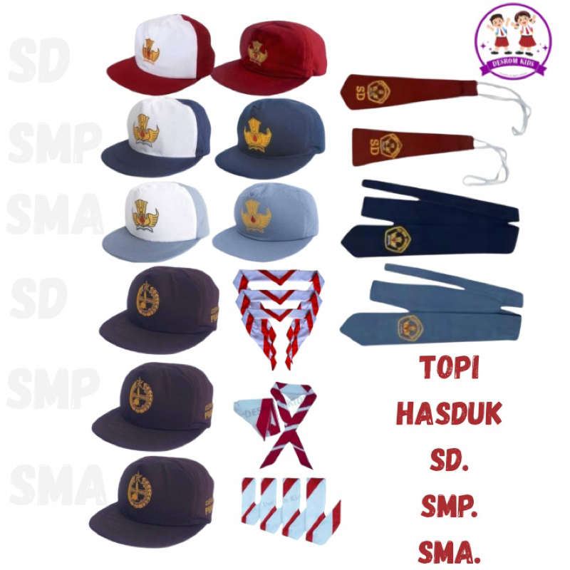 Topi dan Dasi SD,SMP,SMA dan Topi pramuka sama Hasduk