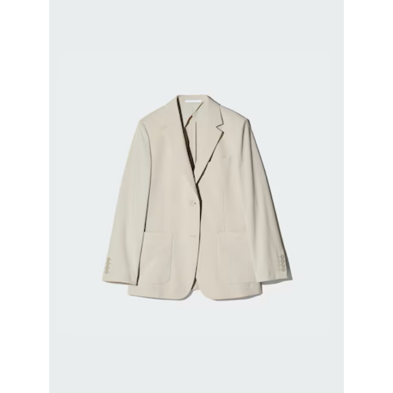 jacket jas Uniqlo lembut warna putih krem ​​dengan satu bagian bawah soft Uniqlo creamy white one-bo