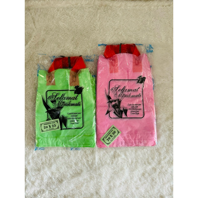 Kantong Plastik Hajatan Shoping Bag 20x25 20x30 isi 50 all varian warna Kresek Selamat Menikmati Kre
