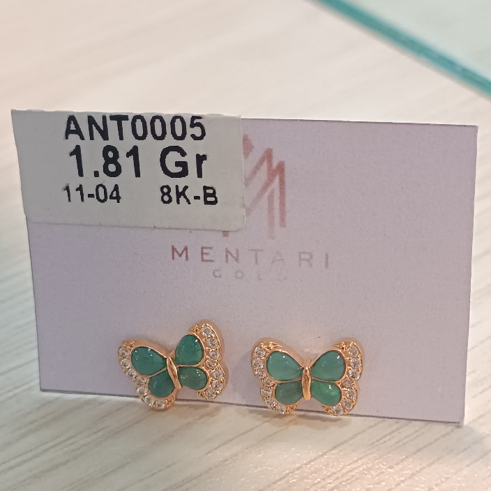 Anting Puffie Hijau Dengan Mata emas muda 8K - Toko Emas Mentari