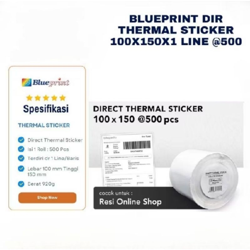 

Kertas thermal sticker kertas resi online shop 100x150x1 line blueprint isi 500 pcs