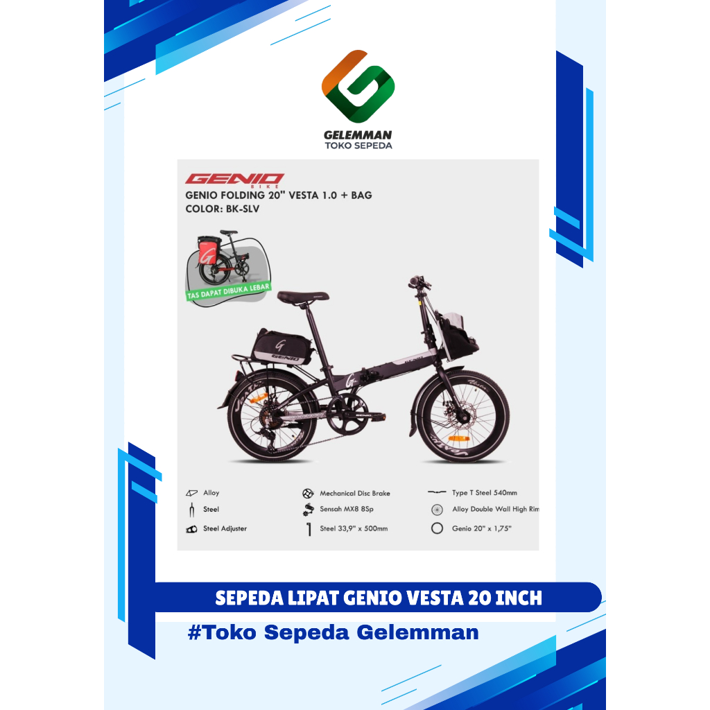 Sepeda lipat genio vesta ukuran 20 inch
