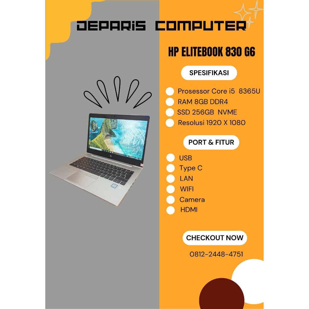 Laptop HP EliteBook 830 G6 || Core i5-8365U RAM 8GB DDR4 SSD 256GB NVME