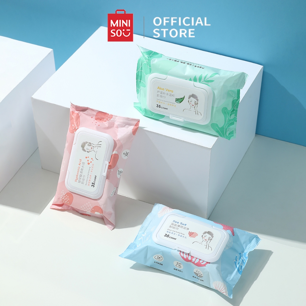Miniso X Sea Salt Mint Tisu Pembersih Rias Tisu Basah untuk Wet Tissu 35 Count Tisu Basah Travel Cle