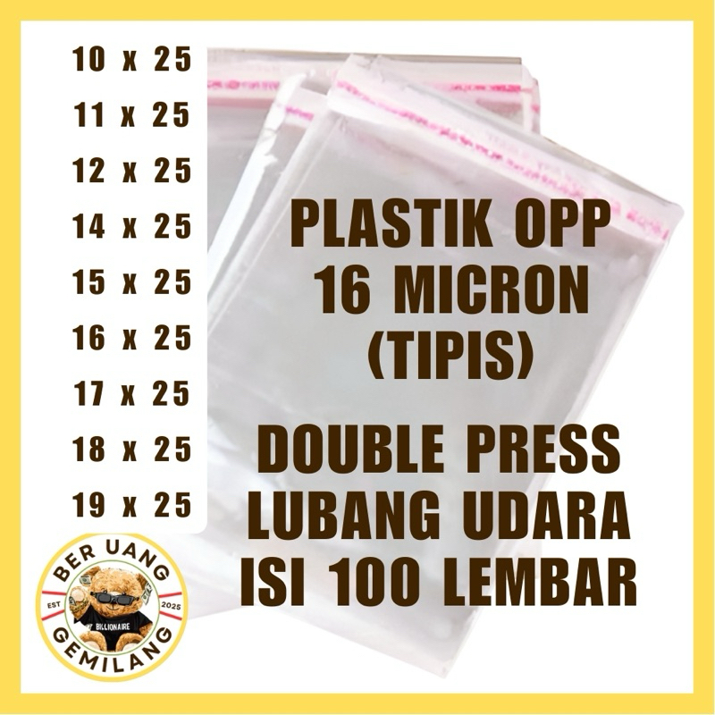 100 LEMBAR / PLASTIK OPP SEAL 216 MICRON / PLASTIK OPP LEM BAJU ANAK CELANA ANAK / 10X25 11X25 12X25
