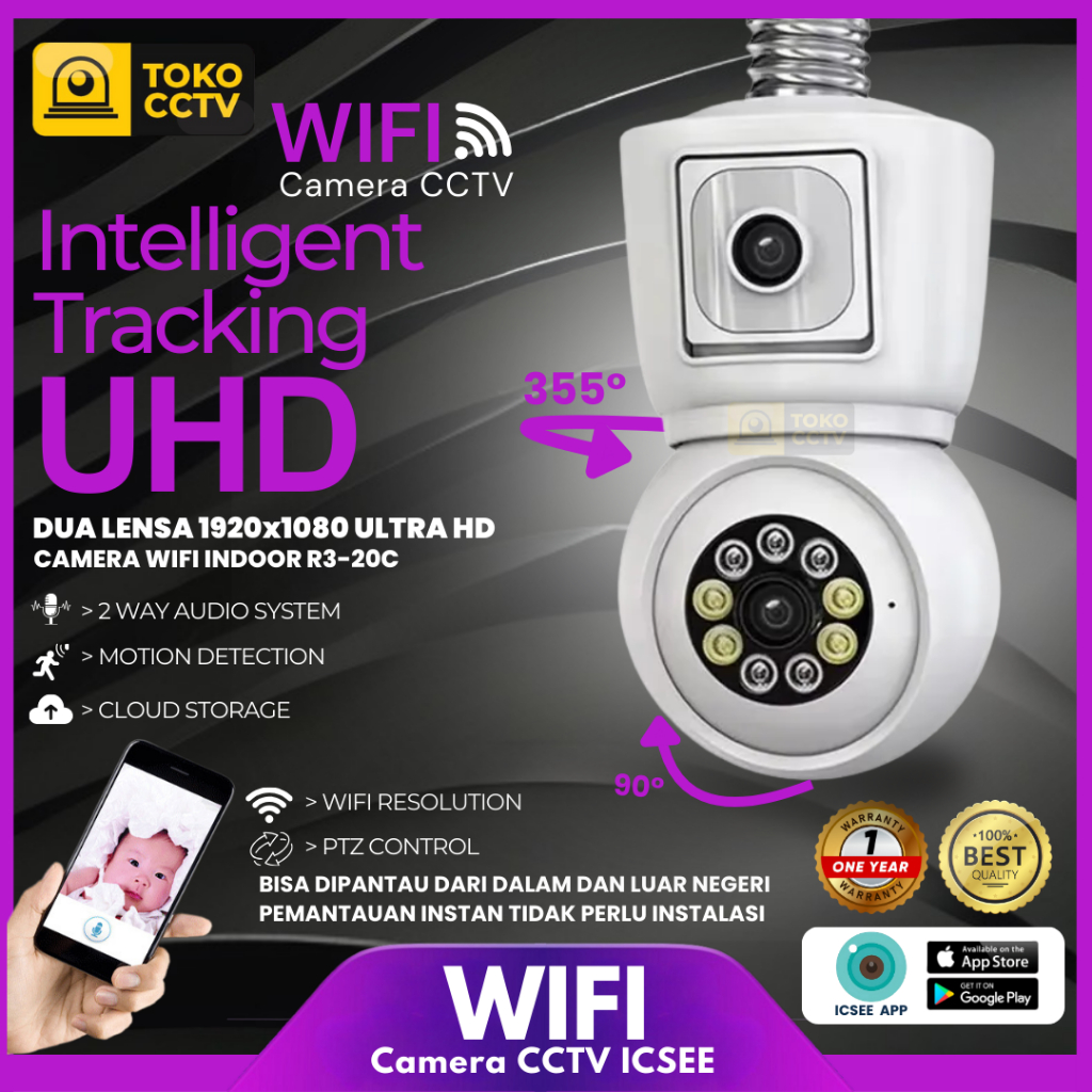 Camera CCTV WiFI Tanpa Kabel CCTV Support Fitting Lampu CCTV Dual Lensa CCTV 2 Arah CCTV Audio CCTV 