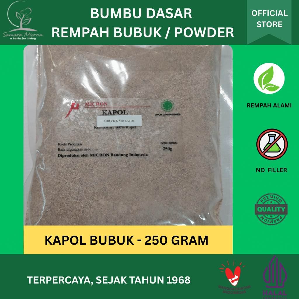 

Bumbu Dasar Samara Micron - Kapol Putih Bubuk - Kapol Lokal Bubuk (250gr)