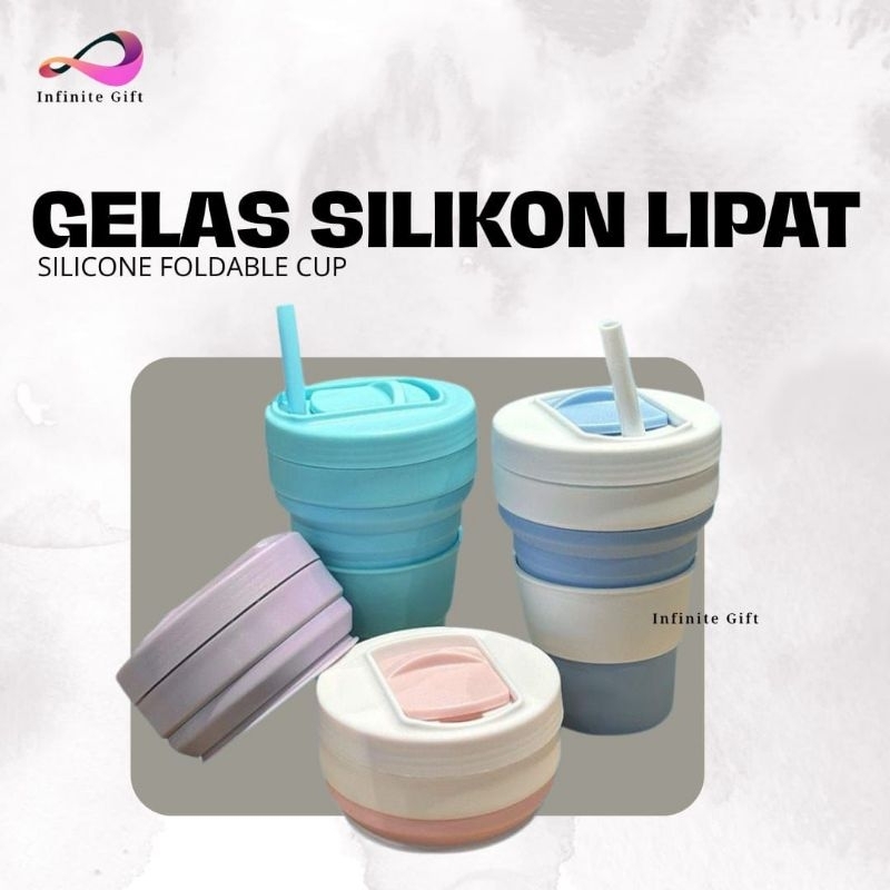 Premium Gelas silikon lipat 350ml - Travel Foldable Cup - Premium Silicone Foldable Cup