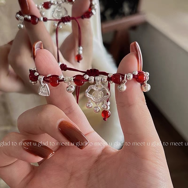 COD Gelang Giok Furui Jade Bead Gelang Tenun Lonceng Awan Gelang Mewah Niche Perhiasan Cina Baru