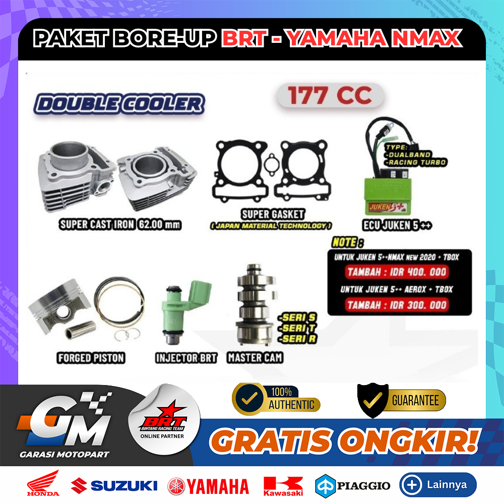 Paket Bore up 3 62.00mm Super Cast Iron BRT Yamaha NMAX Old NMAX NEW Aerox Baru Berkualitas