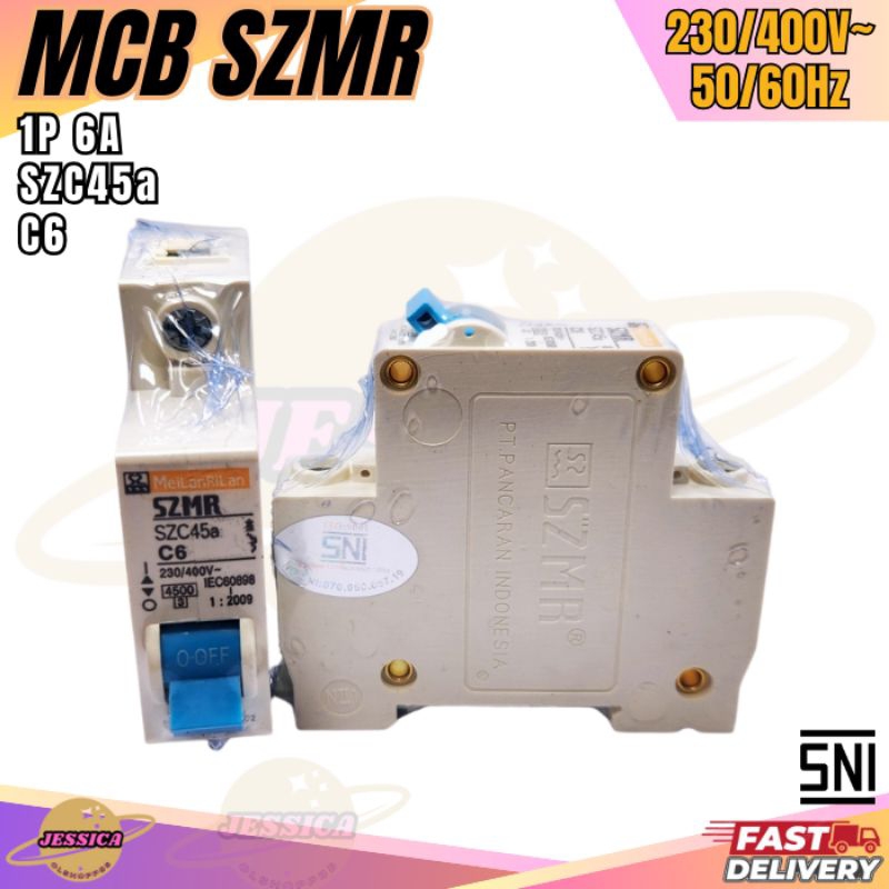 MCB SZMR 6A/6 Ampere Listrik PLN/Ampere Pemutus Arus Listrik/MCB SZMR 6 Ampere/Pemutus Arus Listrik