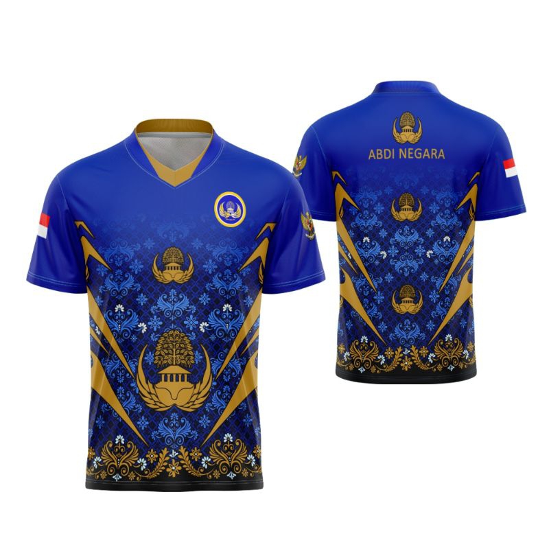 baju kaos jersey batik pns asn korpri pjok jarsey printing beas desain atasan setelan kerah kancing 