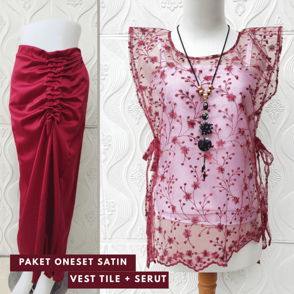 Setelan kebaya brukat kebaya kondangan kebaya wanita dewasa Set Lebaran Outer Brukat Lengan Ruffle C
