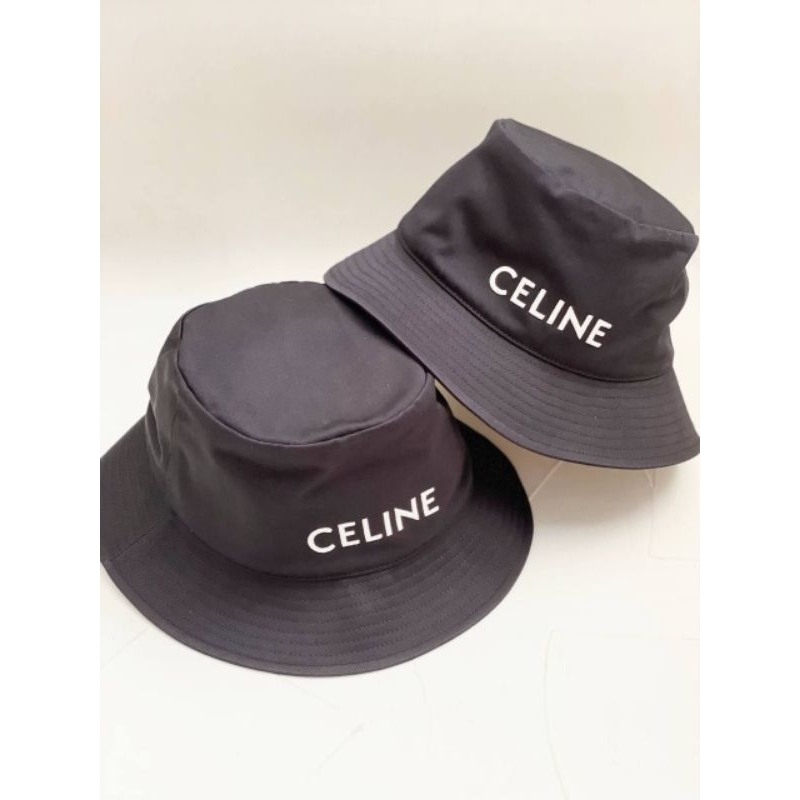 Celine Logo Print Bucket Hat Cap in Black