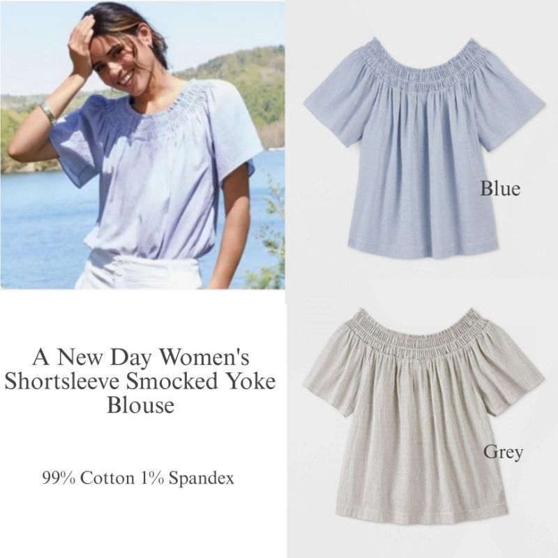A new day women short sleeve somcked blouse/blouse wanita original branded/blouse wanita terbaru