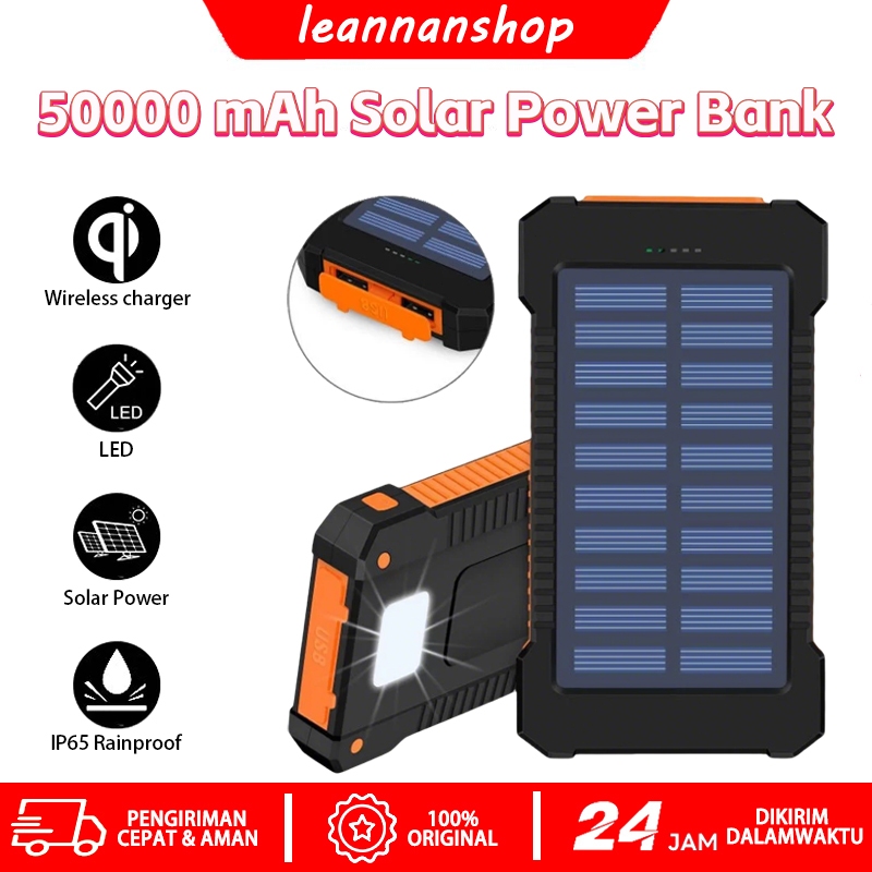 50000mAh Solar Power Bank Charger USB Ports External Charger Flashlight Solar Multifungsi Portabel B
