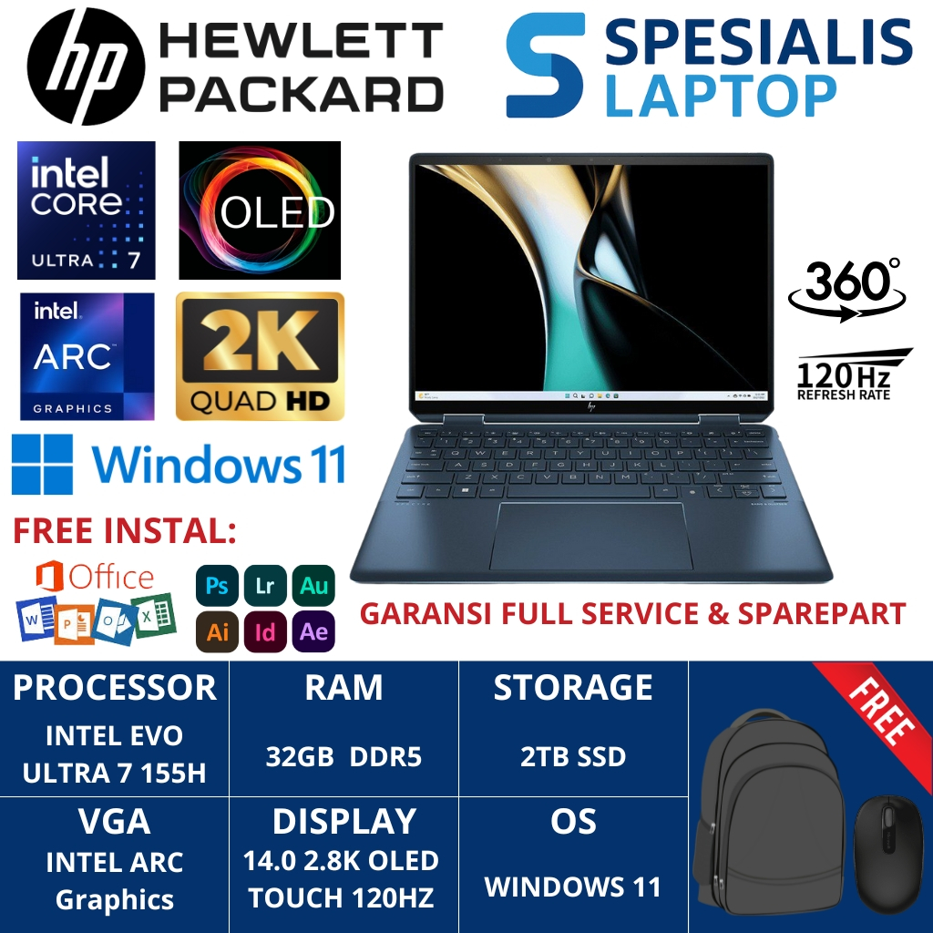 HP Spectre X360 14 Intel Evo Ultra 7 155H 16GB DDR5 SSD 1TB 2.8K Intel ARC OLED 120HZ Touch WIN 11