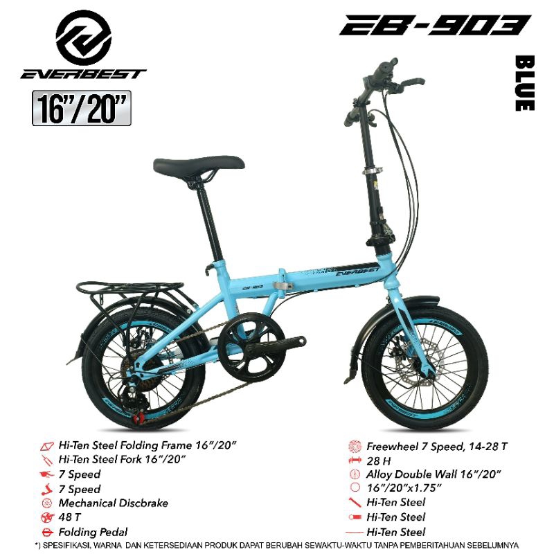 Sepeda Lipat Everbest ukuran 16" / 20" inc laki laki dan perempuan anak anak dan dewasa