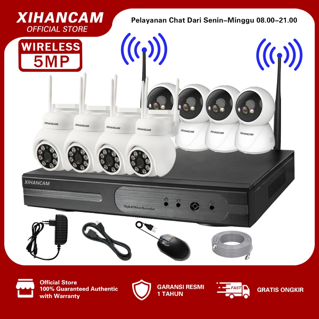 XIHANCAM 5MP Paket CCTV Wireless 10CH Kit Nirkabel Kamera CCTV NVR Wireless Komplit Siap Pasang