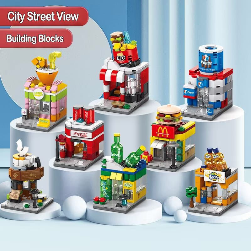 Mainan Balok City Toko Restoran Fast Food Model 3D Puzzle Edukasi Mainan Anak