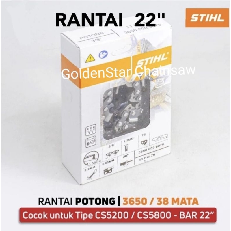 Rantai Potong & Rantai Belah Stihl 22"/38T Mata Rantai Kasar dan Rantai Potong 22"/43T Mata RantaiHa