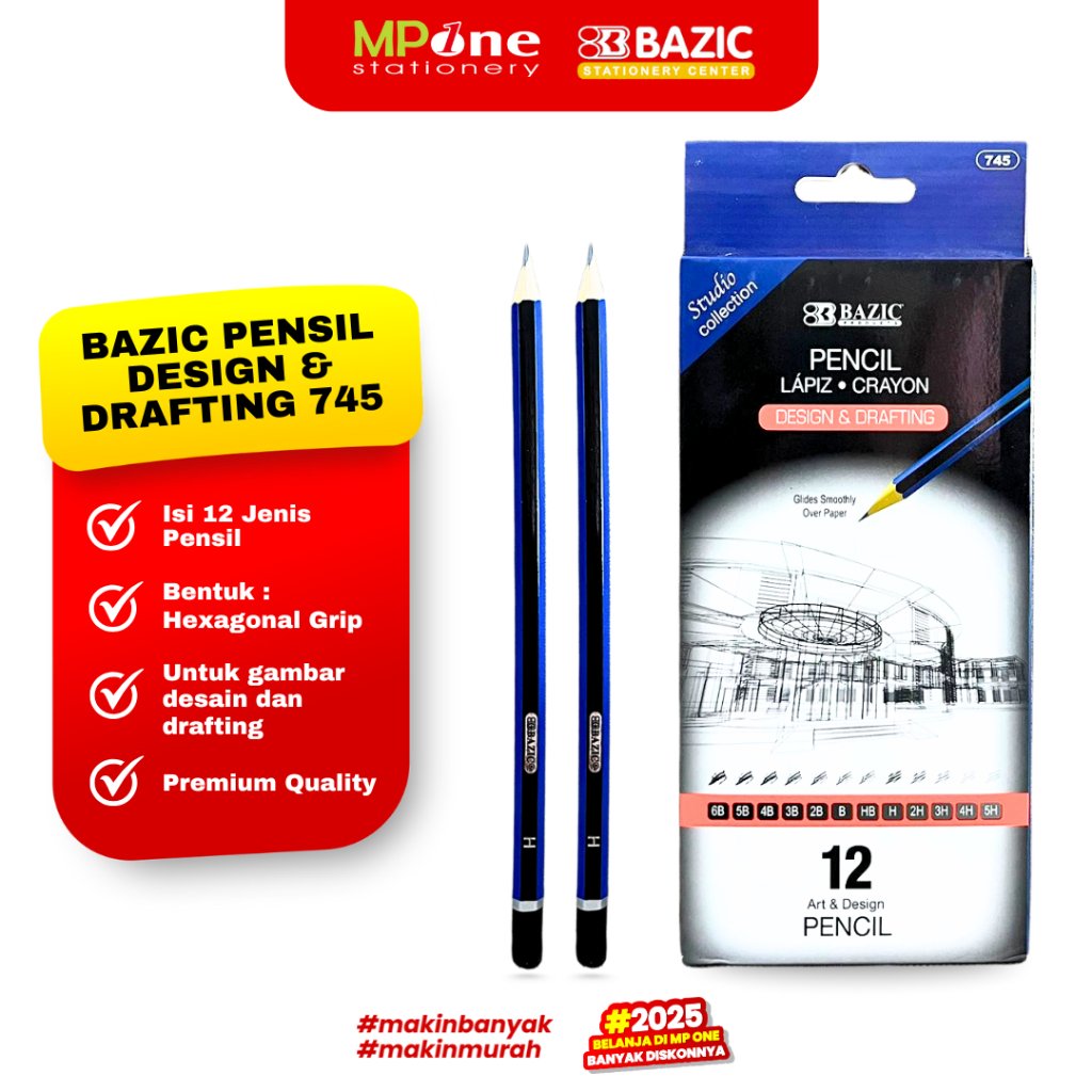 

(1 SHEET) Bazic Pensil Design & Drafting Set Isi (12 JENIS) / Pensil Sketsa Design BAZIC 745