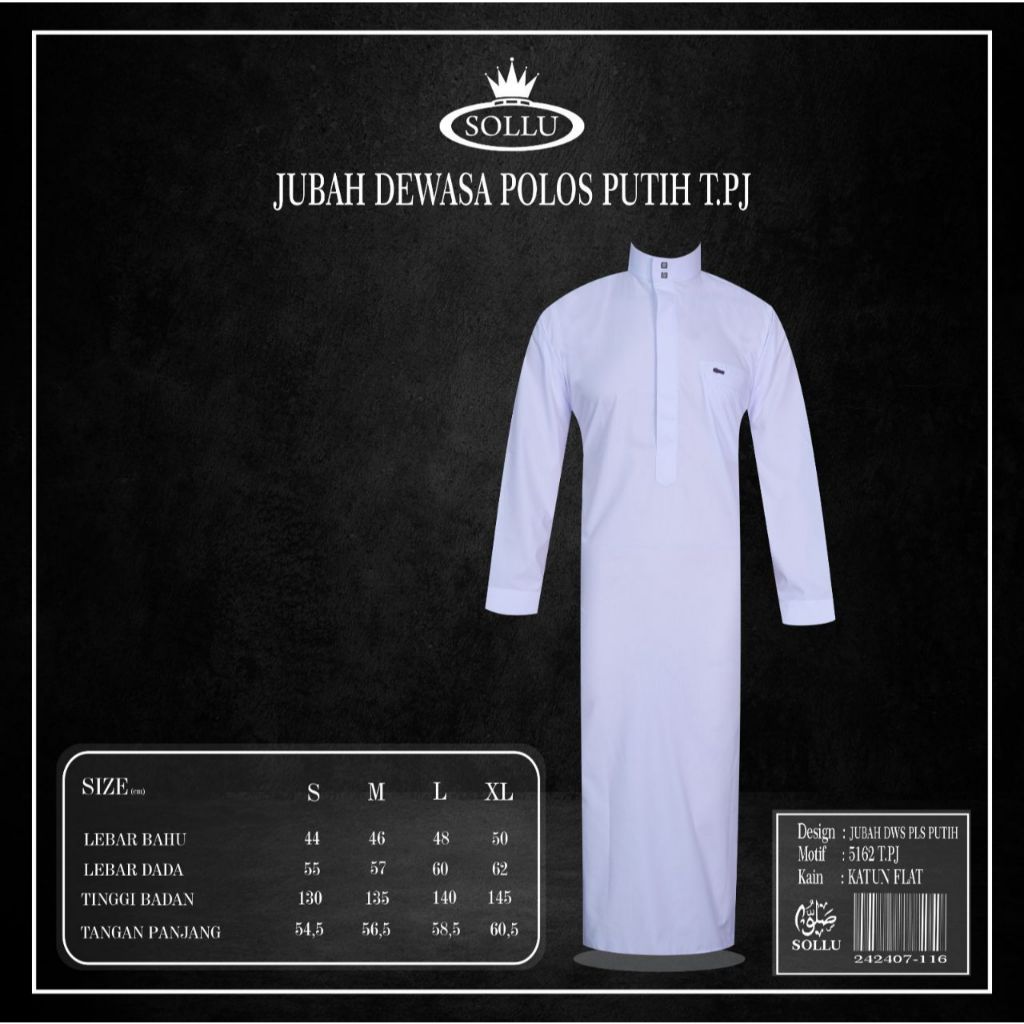 5162 PJ JUBAH DEWASA POLOS PUTIH SOLLU JUBAH PUTIH DEWASA JUBAH POLOS