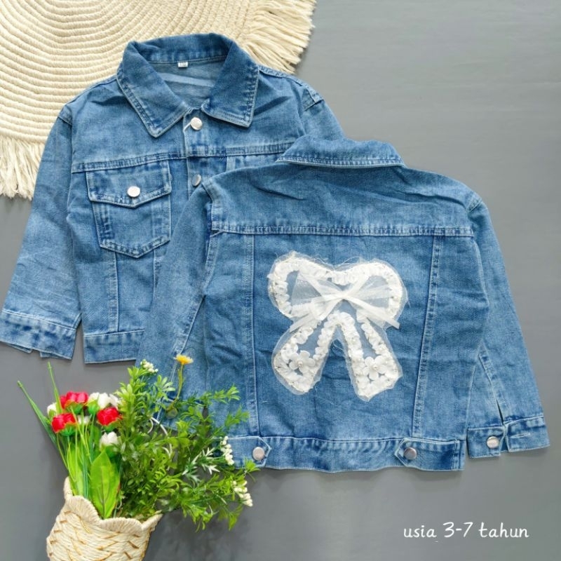 baju hangat jeans renda pita