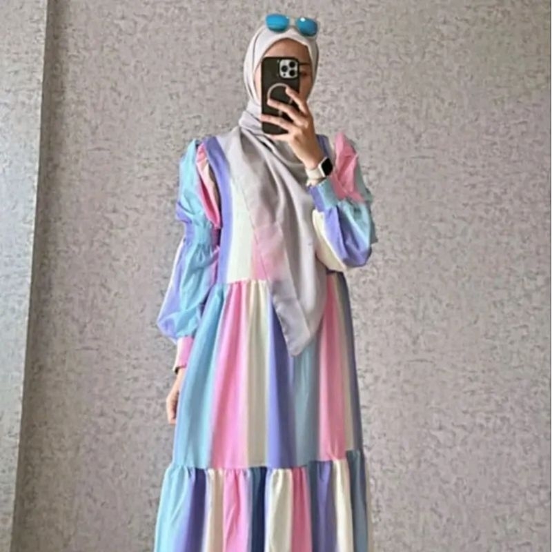Gamis Rainbow colorfull dress wanita muslimah