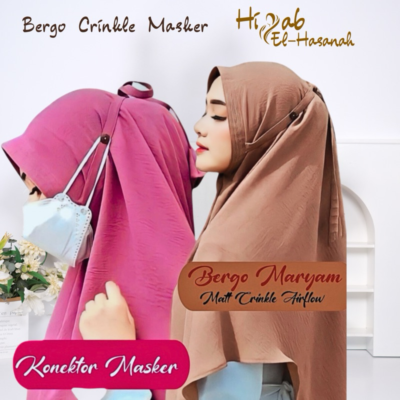 NISFA HIJAB - Bergo Maryam Crinkle Kancing Masker XL