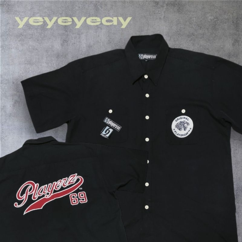 Kemeja Vintage Oversize PLAYERZ 69 Shirt Hitam / Black